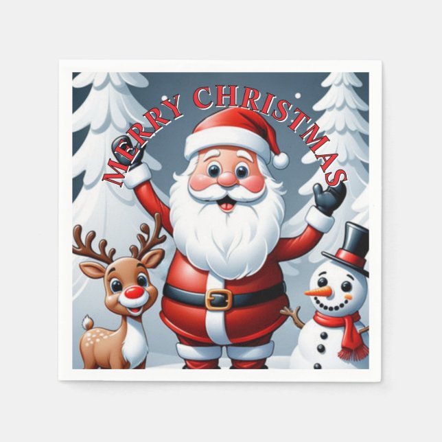  Santa, Snowman, and Ralph the Reindeer Holiday Pappersservett (Framsidan)