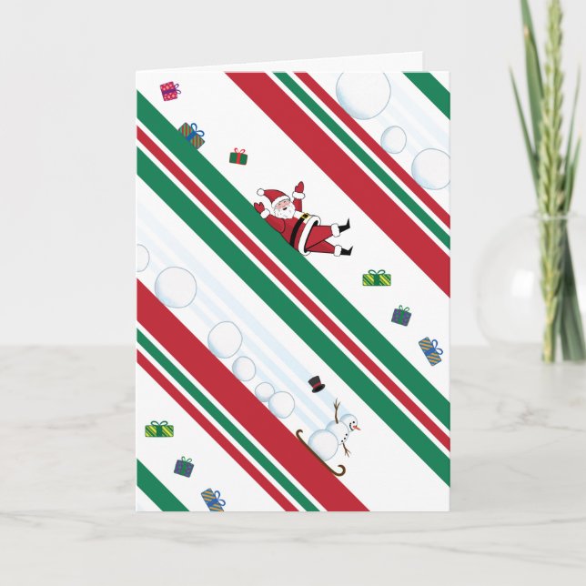 Santa & Snowman Christmas Stripes Kort (Framsida)