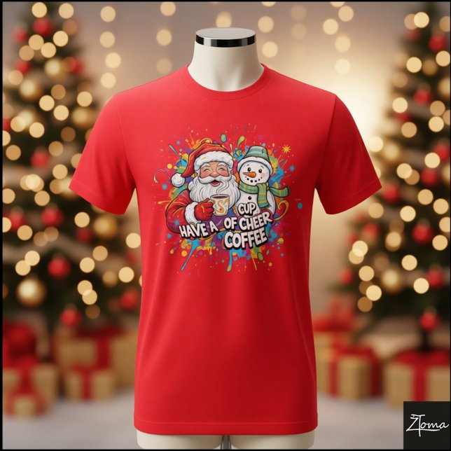 Santa Snowman Coffee Cheer Paint Splatter T Shirt (Skapare uppladdad)