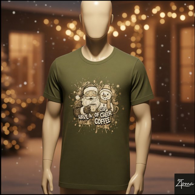 Santa Snowman Coffee Cheer Paint Splatter T Shirt (Skapare uppladdad)