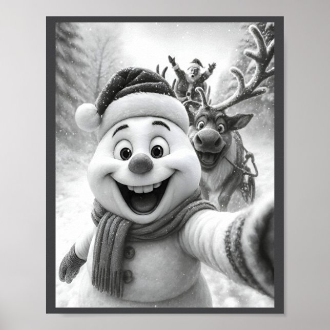 Santa Snowman Reindeer Taking A Selfie Photo Chris Poster (Framsidan)