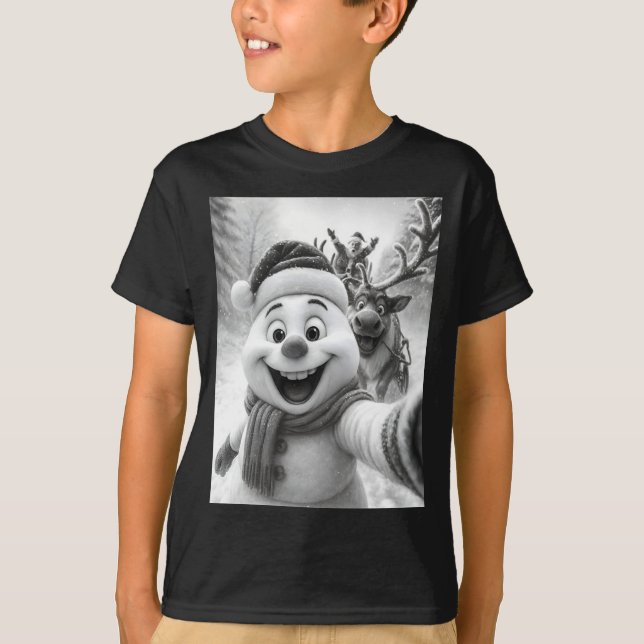 Santa Snowman Reindeer Taking A Selfie Photo Chris T Shirt (Framsida)