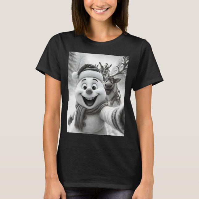 Santa Snowman Reindeer Taking A Selfie Photo Chris T Shirt (Framsida)