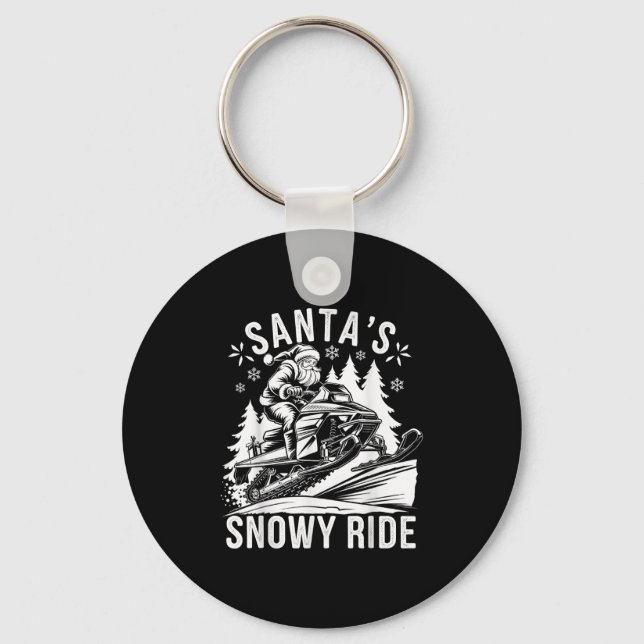 Santa Snowmobile Riding Snowmobiling Christmas  Nyckelring (Framsida)