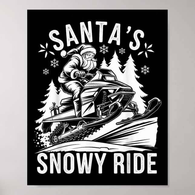 Santa Snowmobile Riding Snowmobiling Christmas  Poster (Framsidan)