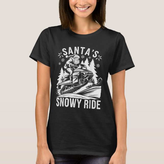 Santa Snowmobile Riding Snowmobiling Christmas  T Shirt (Framsida)