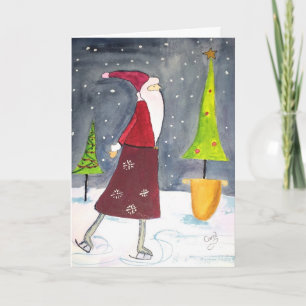 Santa som åker skridskor helgdagkortet helgkort