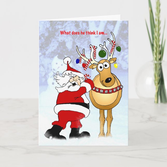 Santa som dekorerar renvän! helgkort (Framsida)