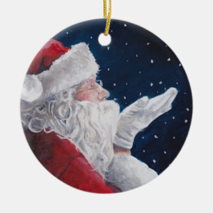 Santa som fångar prydnaden för snöflingorjulkon julgransprydnad keramik