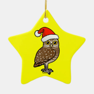 Santa som gräver ugglan julgransprydnad keramik