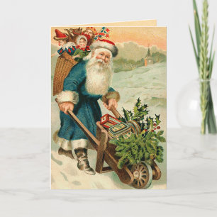 Santa som levererar presenterjulkortet helgkort