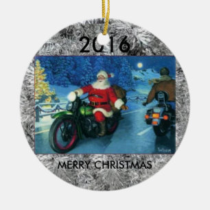 Santa som rider en motorcykeljulgranprydnad julgransprydnad keramik