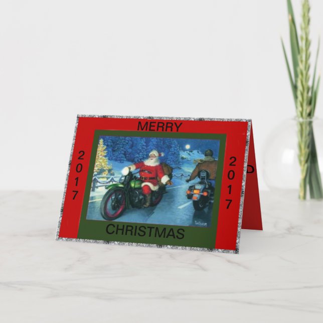 SANTA SOM RIDER EN MOTORCYKELJULKORT HELGKORT (Framsida)