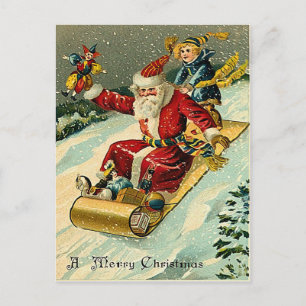 Santa som rider ett guld- magical, mattar helg vykort