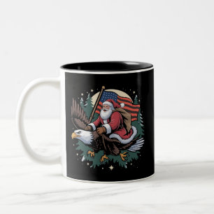 Santa som rider på örn USA Flagga jul Två-Tonad Mugg