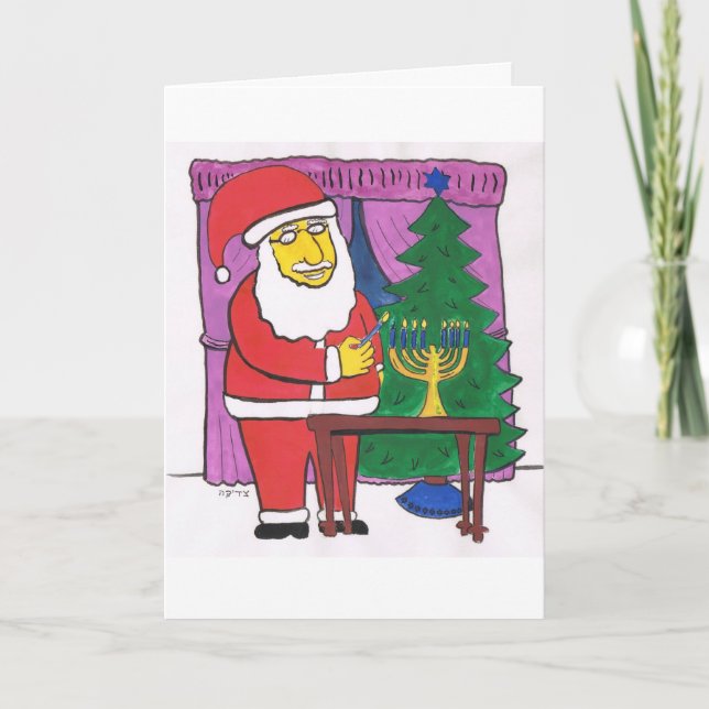 Santa som tänder en menora helgkort (Framsida)