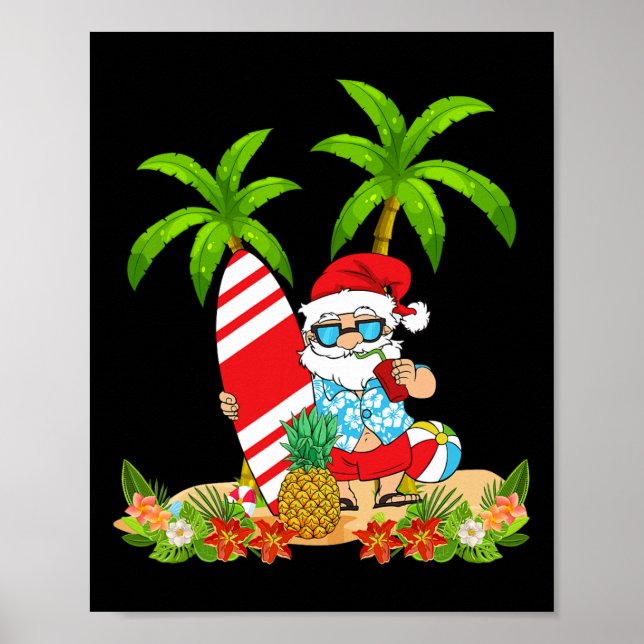 Santa sommar surfing jul i juli strand semester poster (Framsidan)