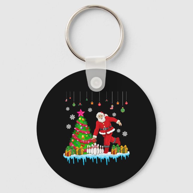 Santa Spela Bowling Julgran Funny Player Nyckelring (Framsida)