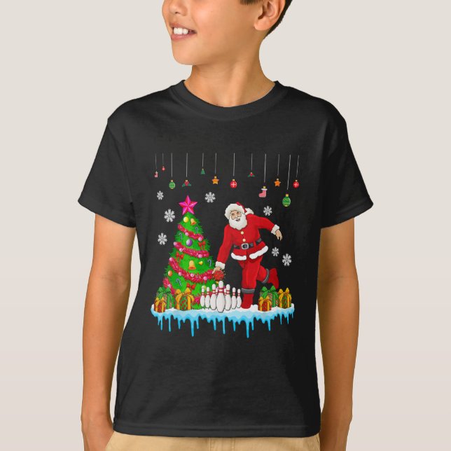 Santa Spela Bowling Julgran Funny Player T Shirt (Framsida)