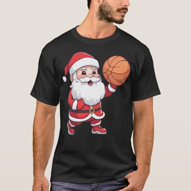 Santa Spelar basketboll jul T Shirt (Framsida)