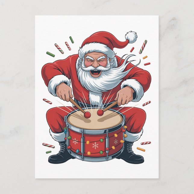 Santa Spelar Drums jul Jul Drummer Julafton Inbjudan Vykort (Framsida)