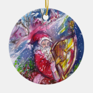 SANTA SPELAR HARP I MOONLIGHT Red Ruby-Julen Julgransprydnad Keramik