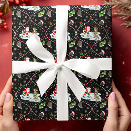 Santa Spelar Ice Hockey jul Mönster Black Presentpapper