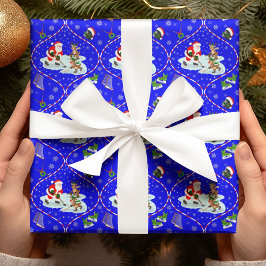 Santa Spelar Ice Hockey jul Mönster Blue Presentpapper
