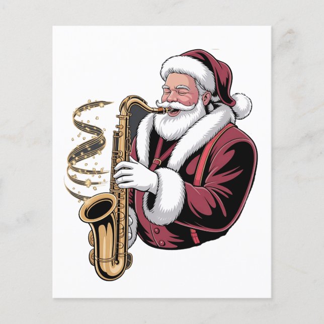 Santa Spelar saaxophone Julafton Musician Saxophon Flygblad (Framsidan)