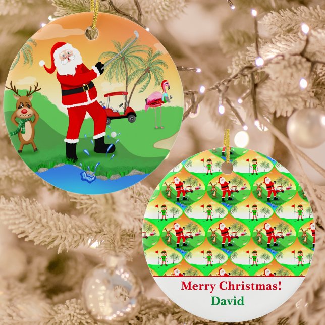 Santa spelar vattenhinder på Floridas golfbana Julgransprydnad Keramik (Skapare uppladdad)