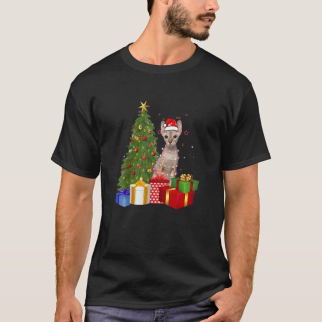 Santa Sphynx Cat Julgran Light Julafton Cat Cla T Shirt (Framsida)