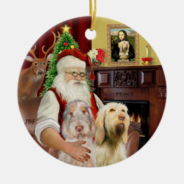 Santa - Spinone Italiano (TVÅ) Julgransprydnad Keramik (Framsidan)