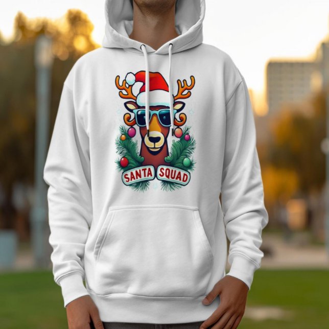 Santa Squad Coola Reindeer med Glass-jul Hoodie (Skapare uppladdad)
