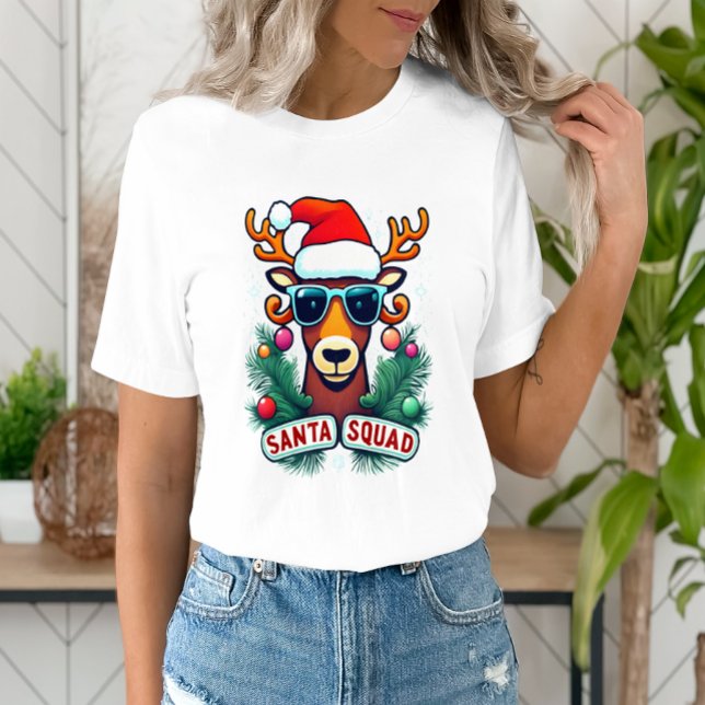 Santa Squad Coola Reindeer med Glass-jul T Shirt (Skapare uppladdad)