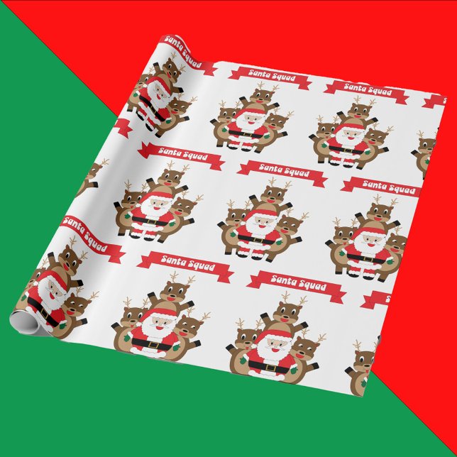 Santa Squad jul Reindeer Funny Presentpapper (Wrapping paper with a funny pattern of Santa & reindeer with a banner that says Santa Squad.)