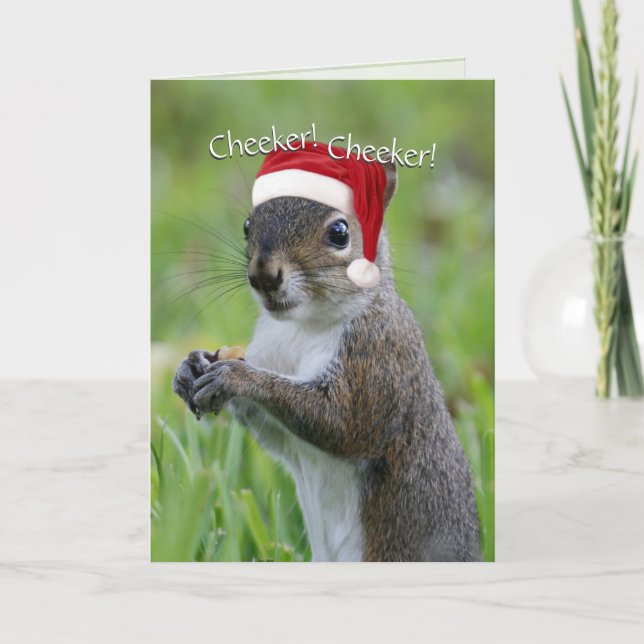 Santa Squirrel™ Cheeker! Cheeker! Jul Helgkort (Framsida)