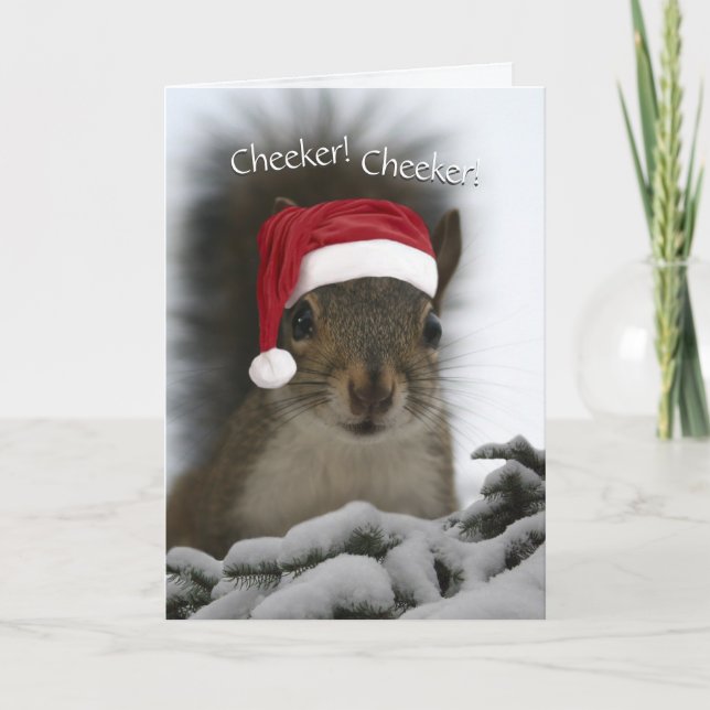 Santa Squirrel Cheeker! Cheeker! Jul Helgkort (Framsida)