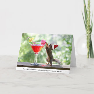 Santa Squirrel Drinking a Cocktail Helgkort