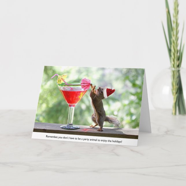 Santa Squirrel Drinking a Cocktail Helgkort (Framsida)