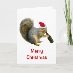 Santa Squirrel Drinking Beer Helgkort