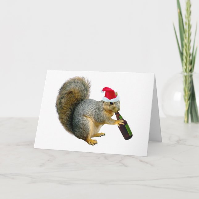 Santa Squirrel Drinking Beer Helgkort (Framsida)