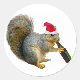 Santa Squirrel Drinking Beer Runt Klistermärke