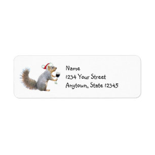 Santa Squirrel med Adressetiketterna Vin Returadress Etikett