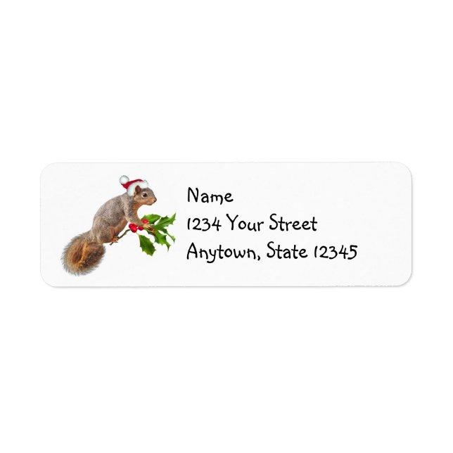 Santa Squirrel med Holly Returetiketters Returadress Etikett (Framsidan)