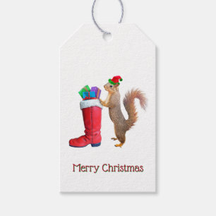 Santa Squirrel med nuvarande Gift-Märkre Presentetikett