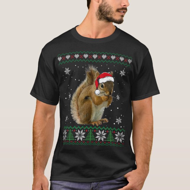 Santa Squirrel Ugly Sweater Animals jul Paja T Shirt (Framsida)