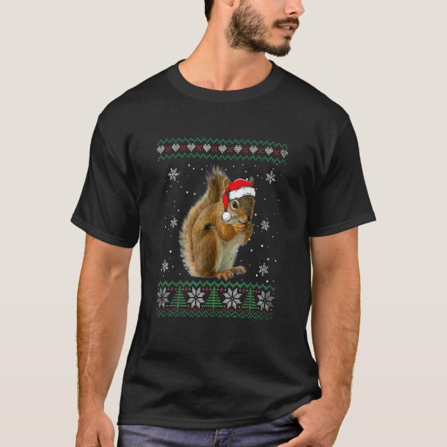 Santa Squirrel Ugly Sweater Animals jul Paja T Shirt (Framsida)