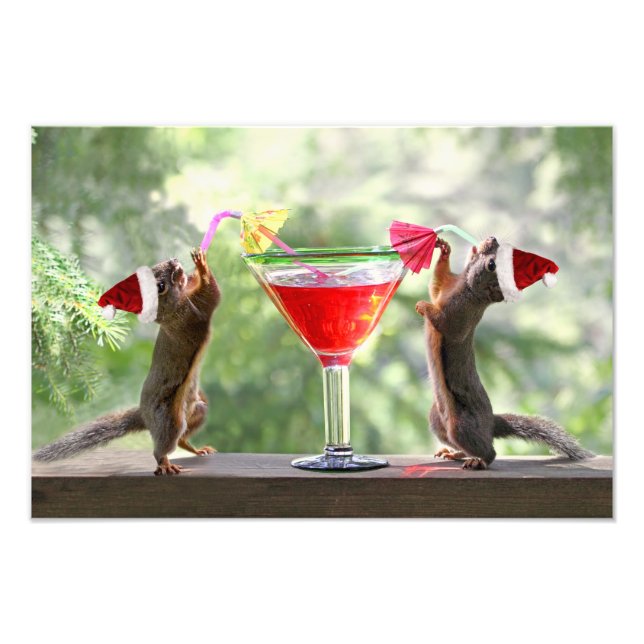 Santa Squirrels Drinking a Cocktail Fototryck (Framsidan)