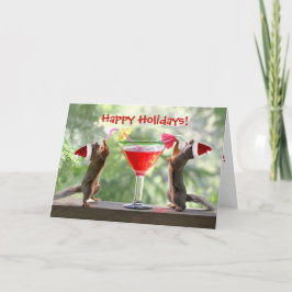 Santa Squirrels Drinking a Cocktail Helgkort