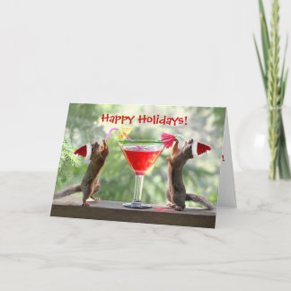 Santa Squirrels Drinking a Cocktail Helgkort
